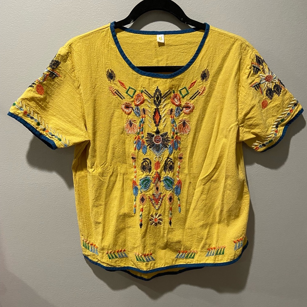 Yellow Summer Casual T-Shirt Embroidded VINTAGE